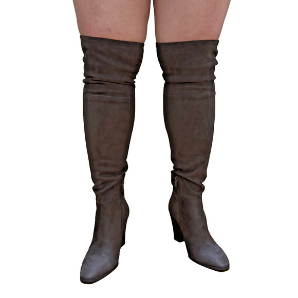 NWOT Vince Camuto Madolee Over the Knee Boot Taupe Grey Suede Side Zip US 7.5 M - Picture 9 of 16